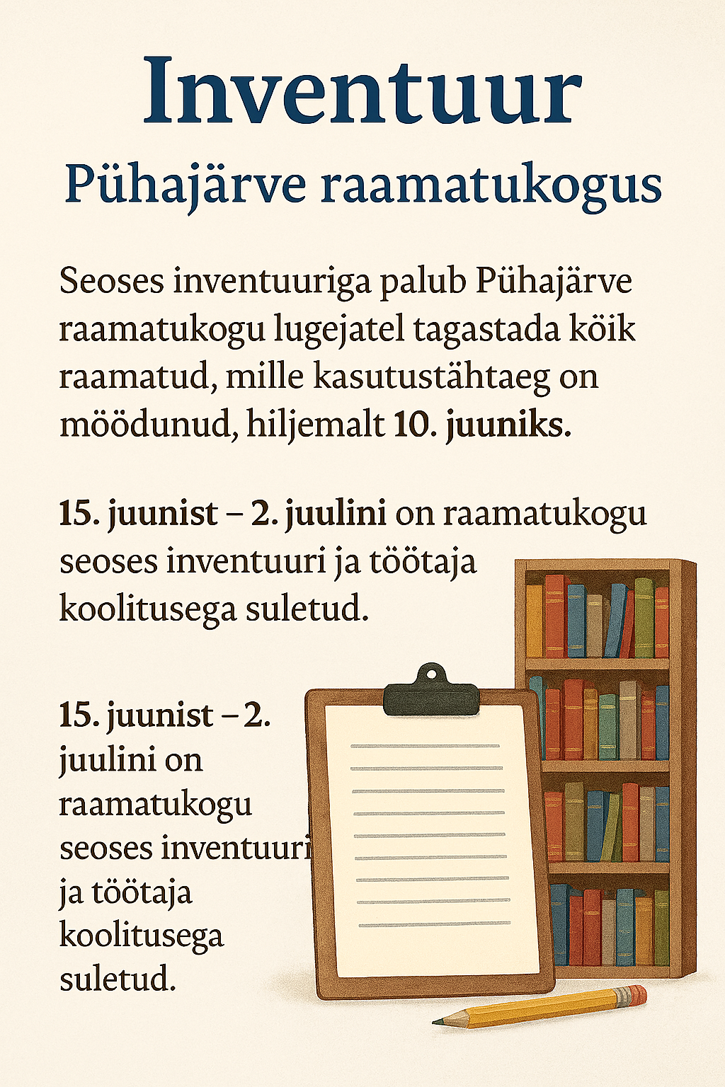 Inventuur Pühajärve raamatukogus juuni 2026